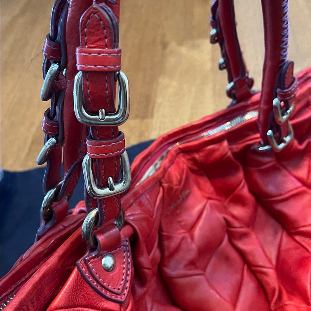 Italian Made Mauro Volponi Red Leather Tote Shoulder Bag - Picture 15 of 16